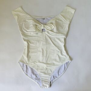 FIGLEAVES Swimsuit Women US 14 One Piece White Bow Cutout Bridal Beach Honeymoon